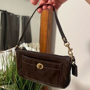 Coach Dark Brown Leather Wristlet